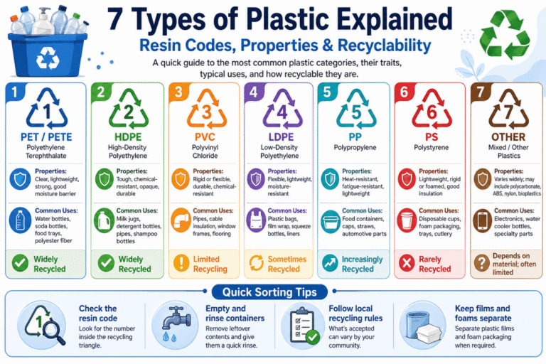 7 tipos de plástico explicados: códigos de resina, propiedades y reciclabilidad