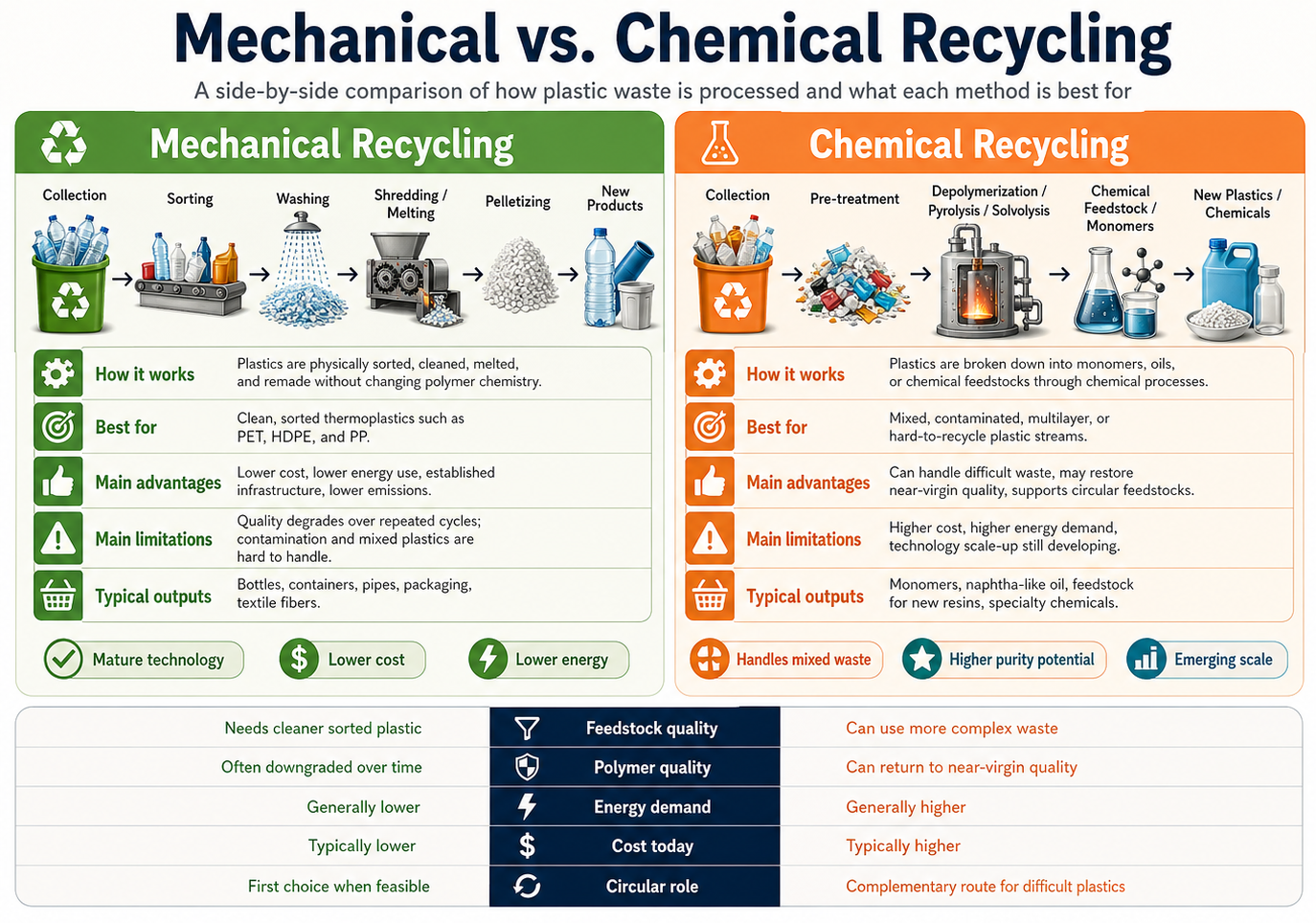 Reciclagem Mecânica vs. Química: Lado a Lado