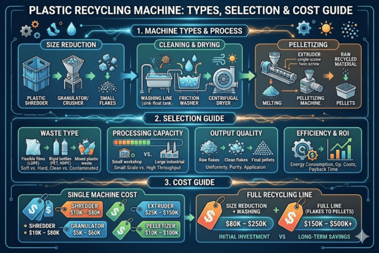 Tipos de máquinas de reciclagem de plástico, seleção e guia de custos