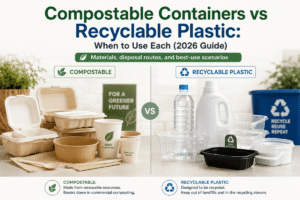 Contenedores compostables versus plástico reciclable: cuándo usar cada uno (Guía 2026)