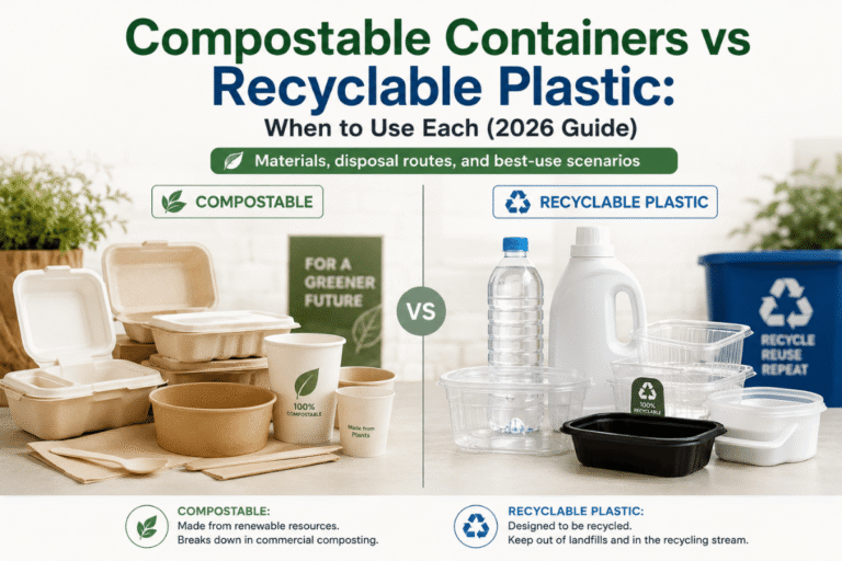Recipientes Compostáveis vs Plástico Reciclável: Quando Usar Cada (Guia 2026)
