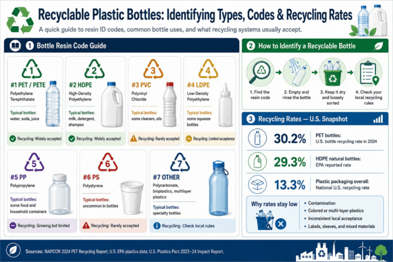 Garrafas de plástico recicláveis: Identificando tipos, códigos e taxas de reciclagem