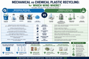 Reciclagem de plástico mecânico versus químico: qual ganha onde?