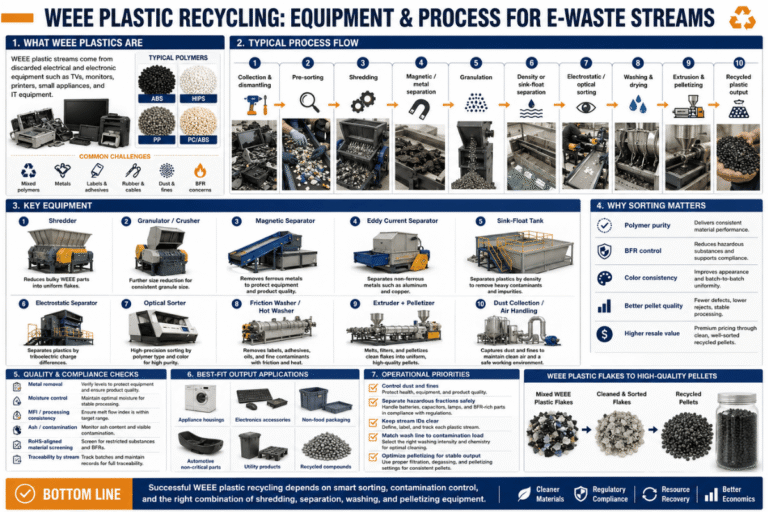 Equipamento e processo de reciclagem de plástico REEE para fluxos de lixo eletrônico