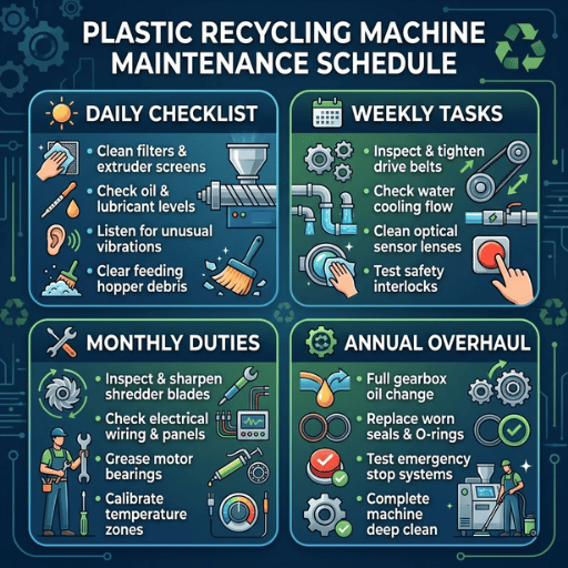 Qué debería cubrir el programa de mantenimiento de una máquina de reciclaje de plástico