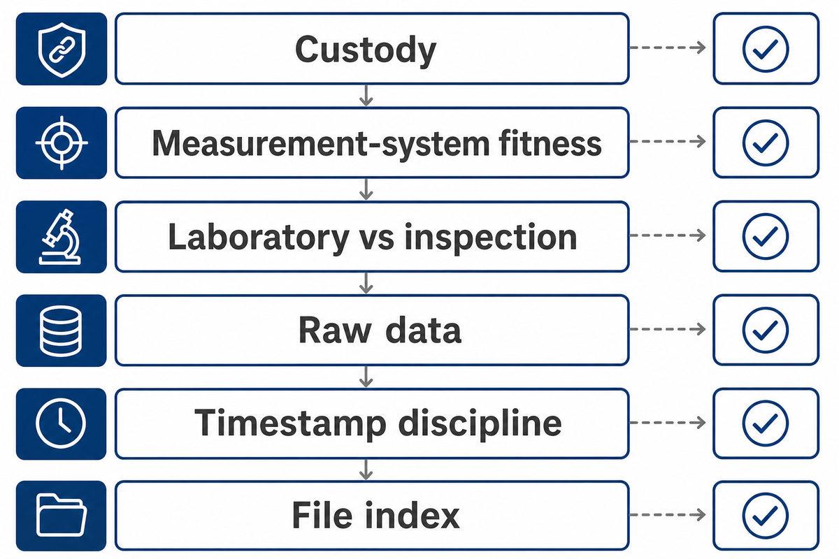 Protect Evidence Validity: Custody, Measurement System Checks, Lab Scope, Inspection Bodies, and Raw Data