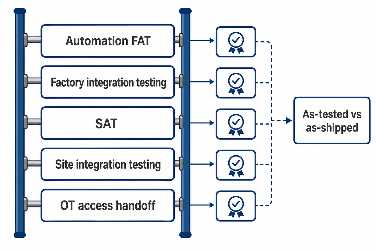 Separate Automation FAT, FIT, SAT, SIT, and OT Access Handoff