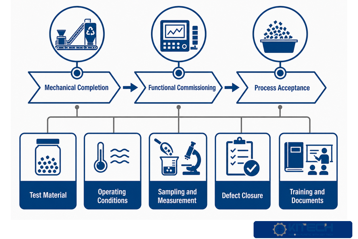 Mechanical completion, commissioning and process acceptance sequence