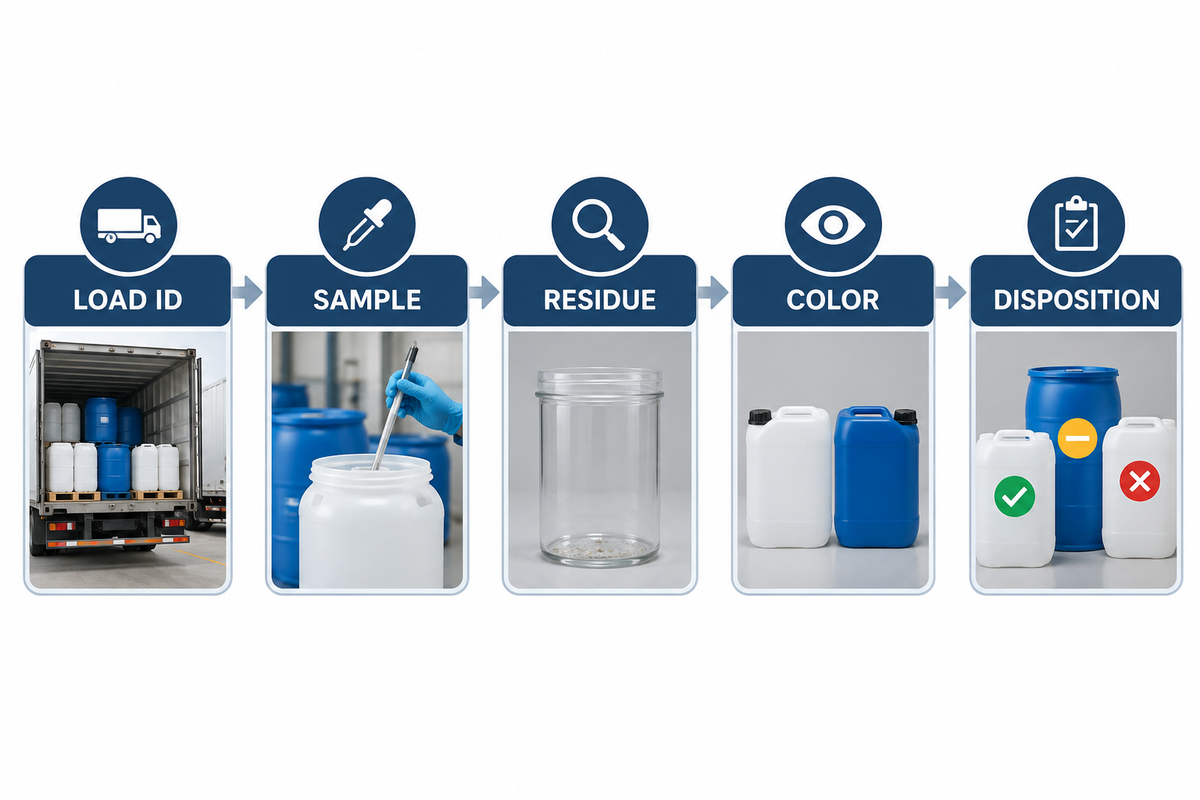 Incoming HDPE load audit from identification and sampling to contamination and disposition.