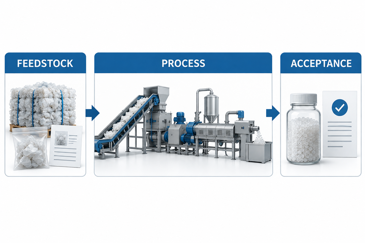 Defined feedstock, recycling process and buyer acceptance specification.