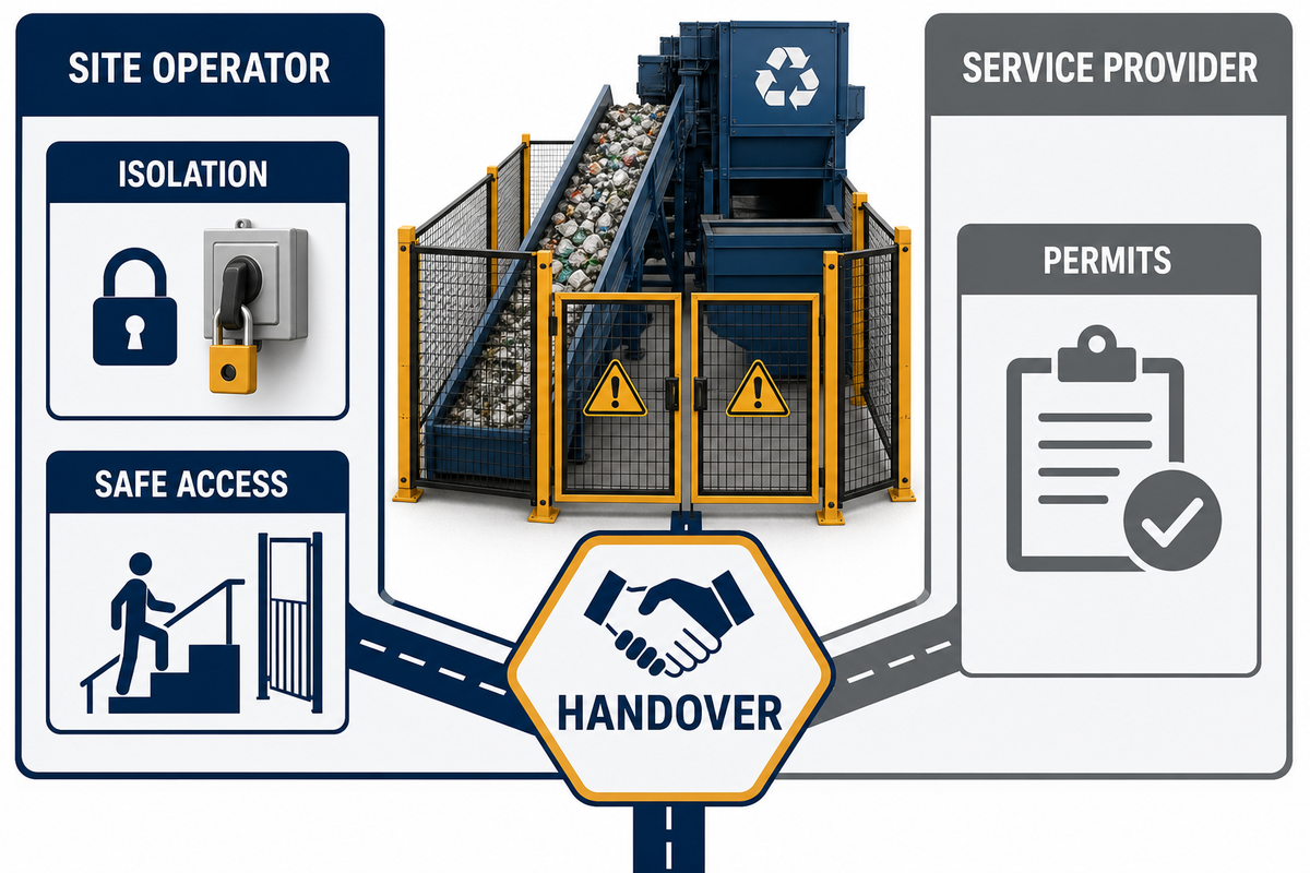 Safety responsibility boundary for isolation, access, permits, and controlled handover.
