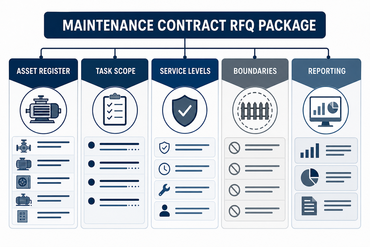Comparable maintenance RFQ package covering assets, tasks, service levels, boundaries, and reporting.